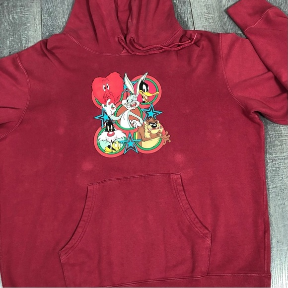 UNIQLO x LOONEY TUNES WB Long Sleeve Sweat Pullover Red Hoodie‎ Size XL - Picture 5 of 10